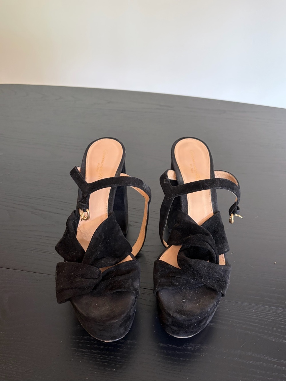 Gianvito Rossi Black Suede Knotted Strap Heeled Sandals 38.5